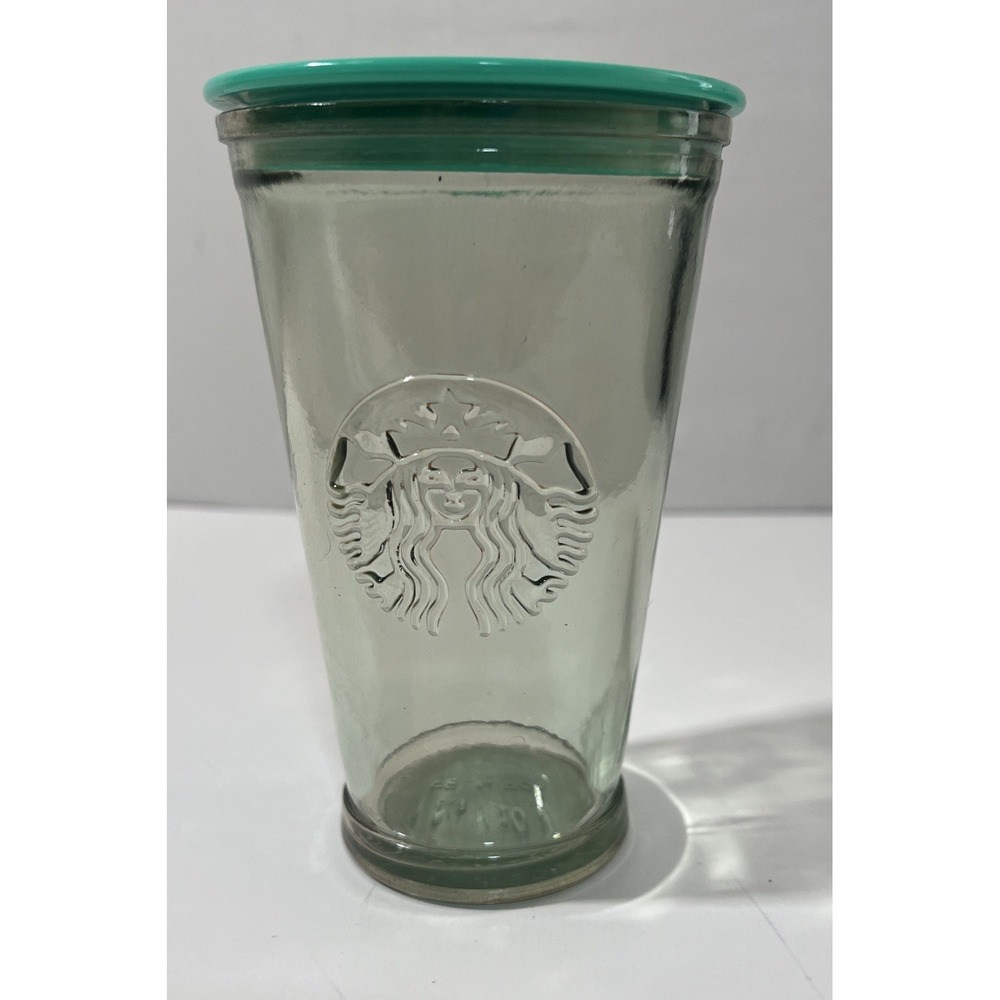 Starbucks Recycled Green Glass Tumbler 16 oz Cup Cold To Go Grande W/lid‎ Spain
